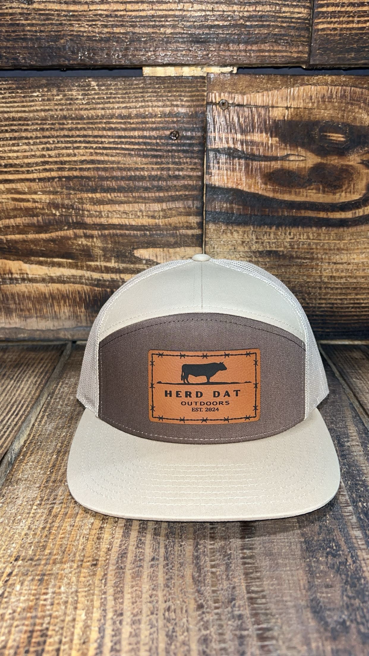 Brown/Khaki barb wire OG patch 7 panel hat